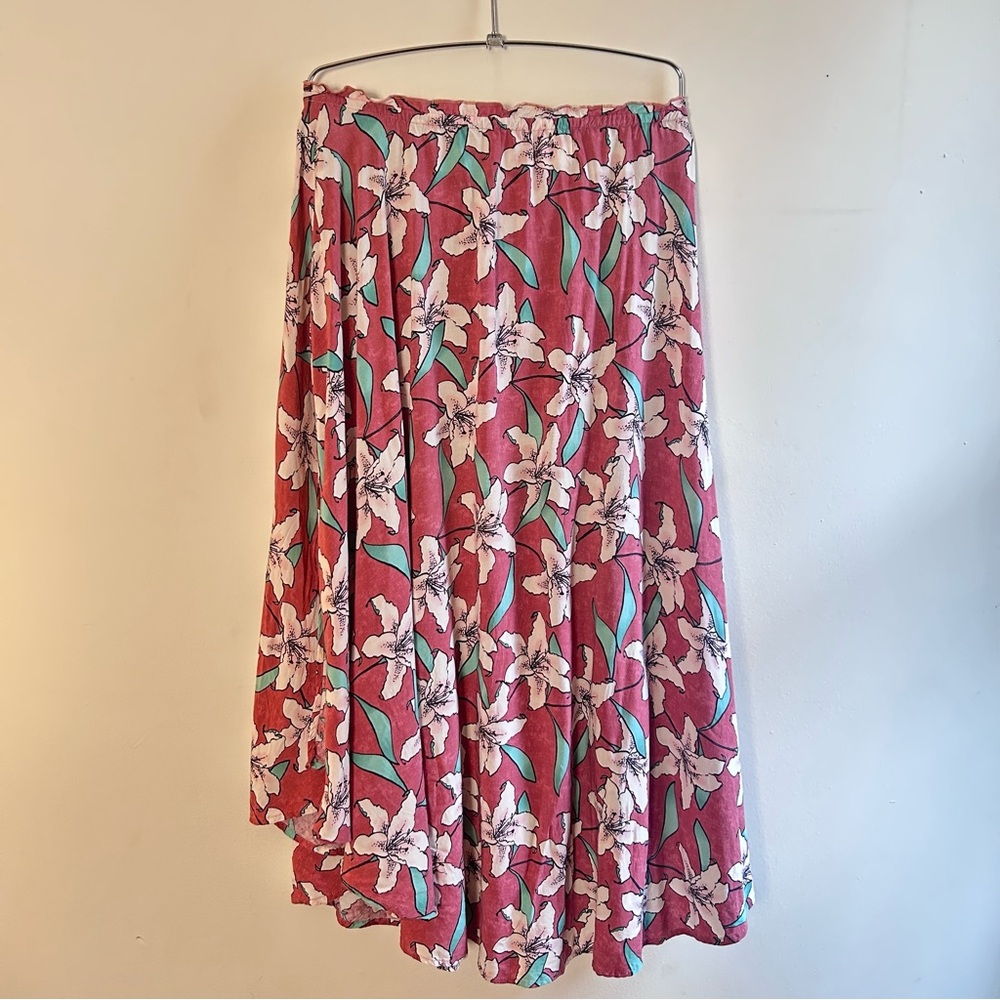 O'Neill Floral High-Low Button Front Skirt Pink White Size S